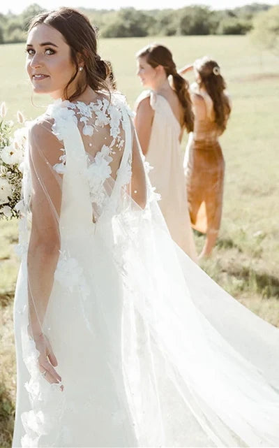 Luolandi Modern Sheath V-neck Satin Sweep Train Wedding Dress Sexy