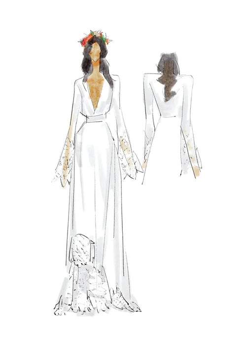 Luolandi Modest Hippie Bohemian Long Sleeve V-Neck Wedding Dress Elegant Bridal Gown