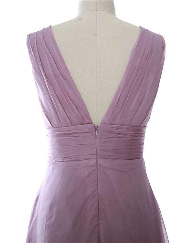 Luolandi A-Line Wedding Guest Dresses Elegant Dress Party Wear Floor Length Sleeveless V Neck Chiffon
