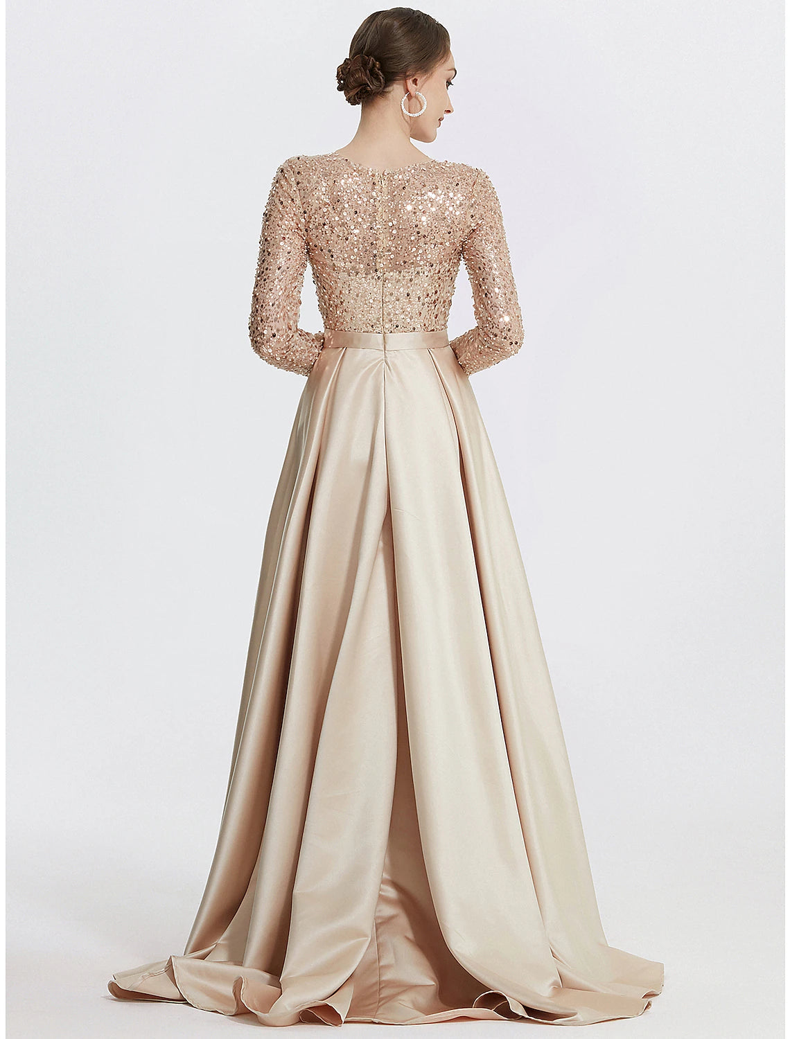 Luolandi Mermaid / Trumpet Evening Gown Elegant Dress Formal Prom Floor Length Long Sleeve Jewel Neck Sequined with Glitter