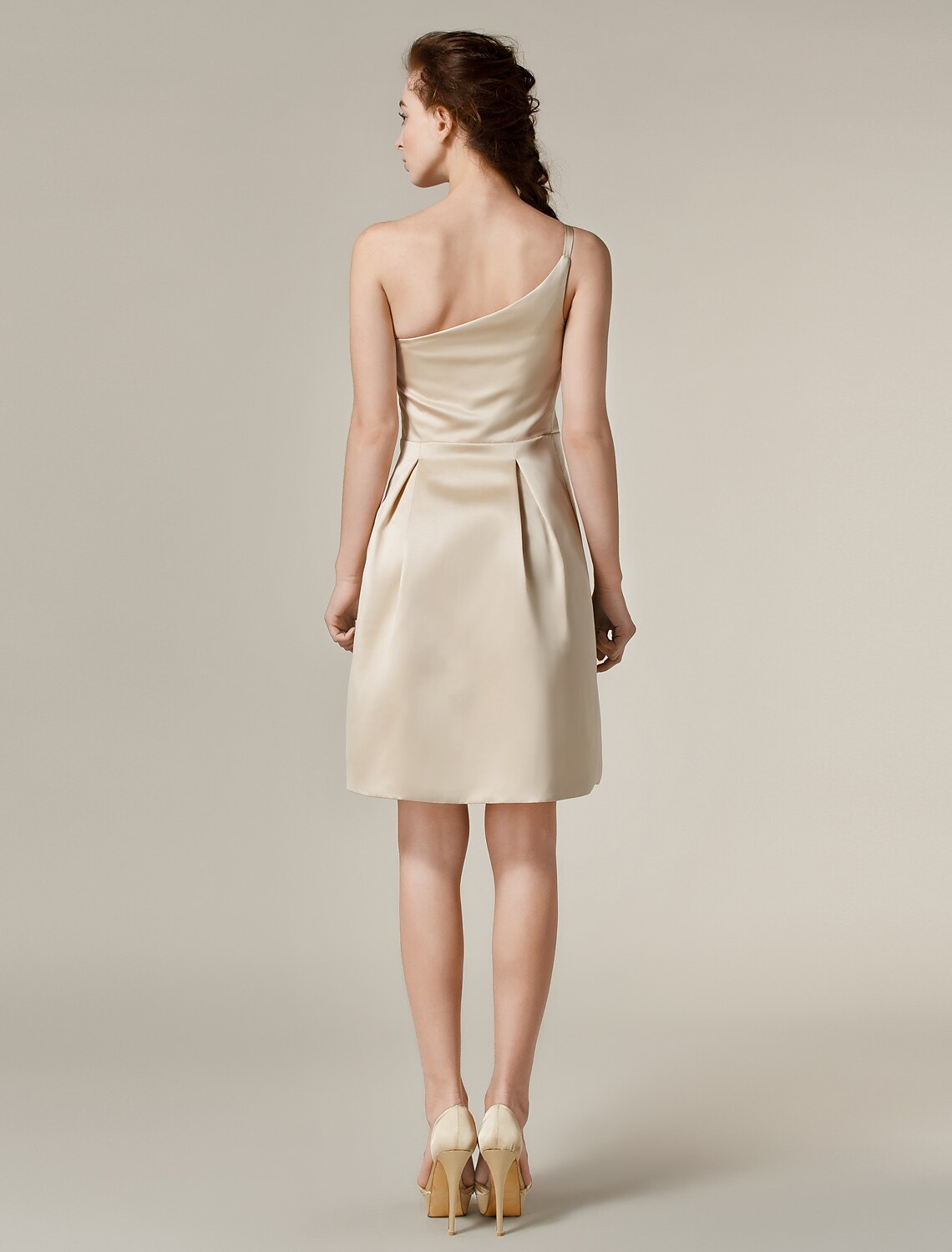 Luolandi A-Line One Shoulder Knee Length Satin Bridesmaid Dress with Draping