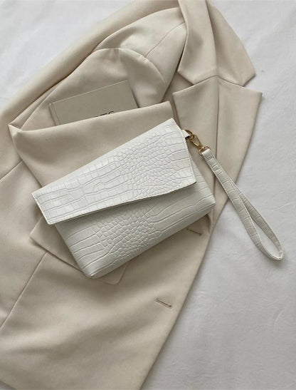 Women's Clutch Envelope Bag PU Leather Daily Waterproof Durable Anti-Dust Crocodile Black White Brown