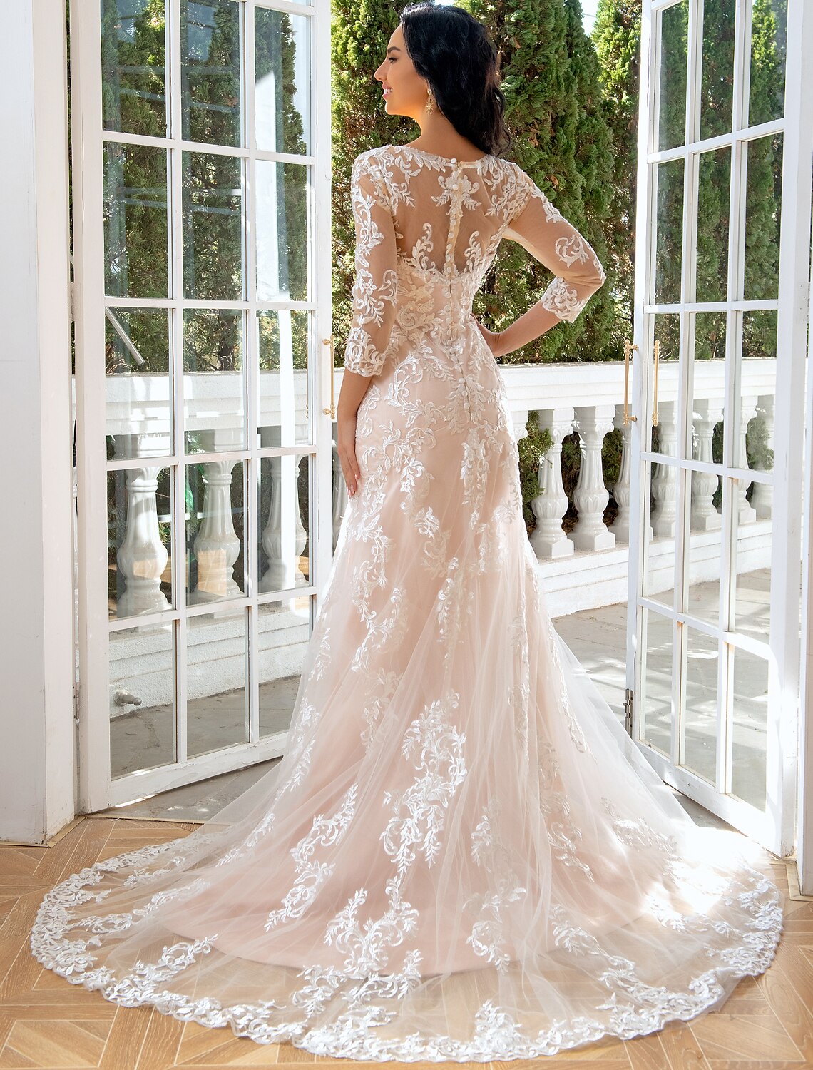 Luolandi Engagement Formal Wedding Dresses Mermaid / Trumpet Sweetheart Long Sleeve Sweep / Brush Train Lace Bridal Gowns