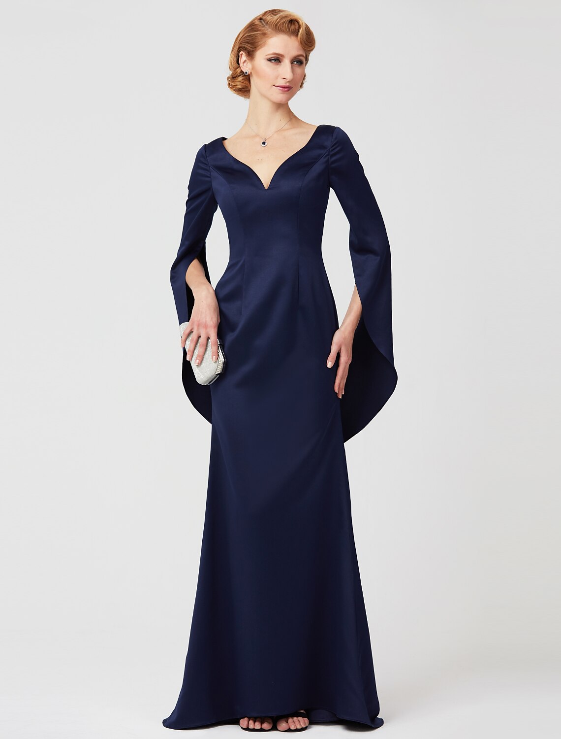 Luolandi Mermaid / Trumpet V Neck Floor Length Polyester Mother of the Bride Dress Pure Color