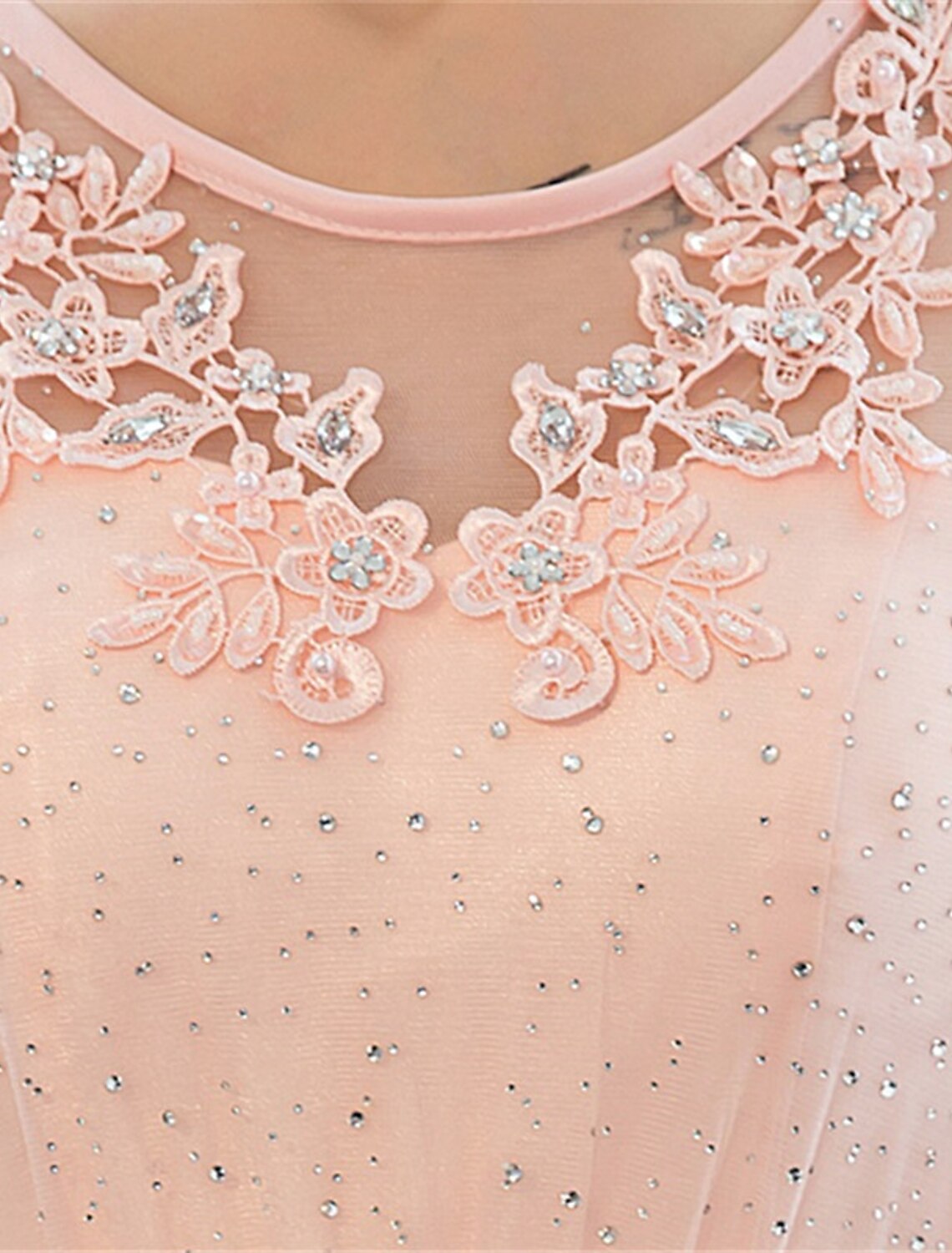 Luolandi Sheath / Column Dress Wedding Guest Floor Length Sleeveless Illusion Neck Satin with Crystals