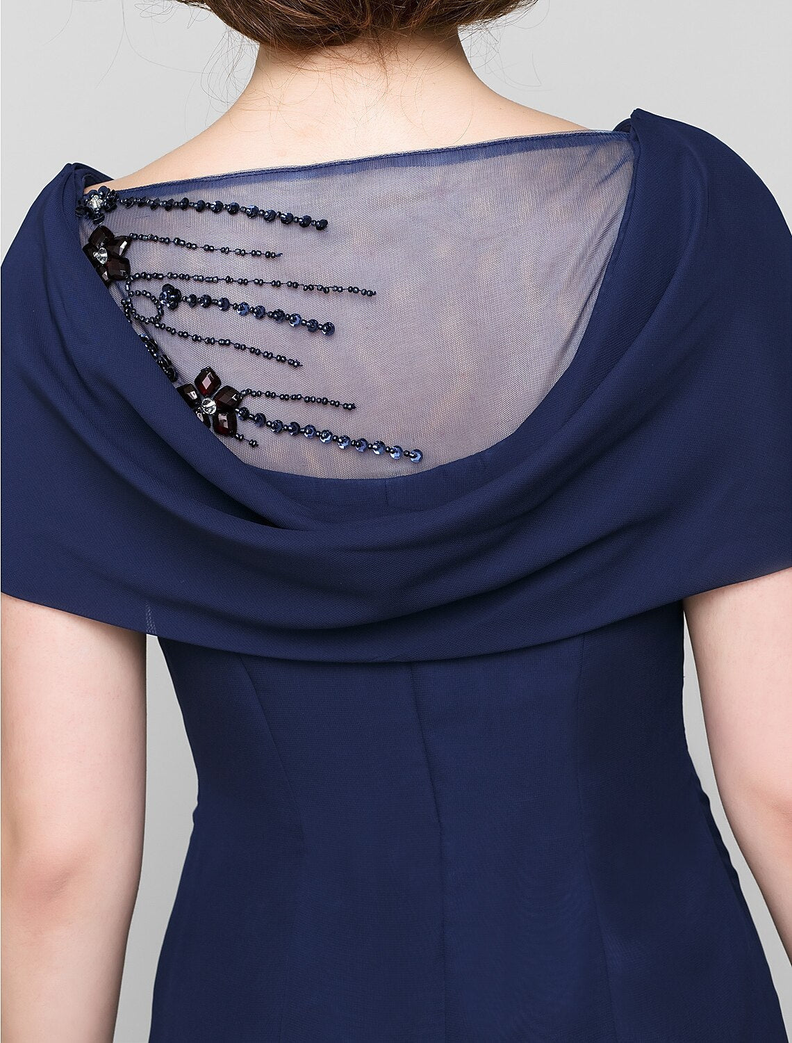 Luolandi Sheath / Column Mother of the Bride Dress Elegant Scoop Neck Ankle Length Chiffon Short Sleeve