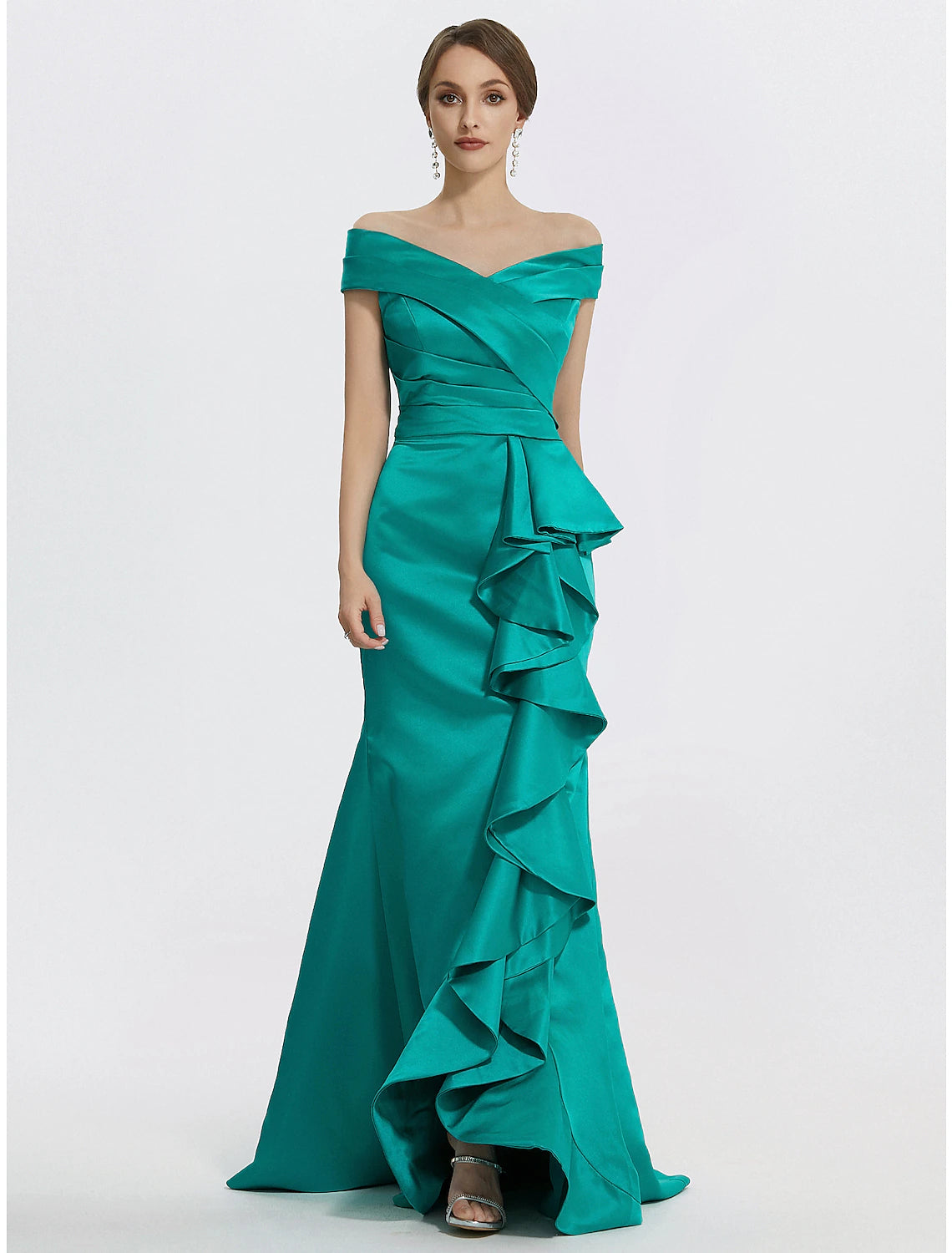 Luolandi Sheath / Column Evening Gown Elegant Dress Formal Floor Length Sleeveless Off Shoulder Satin