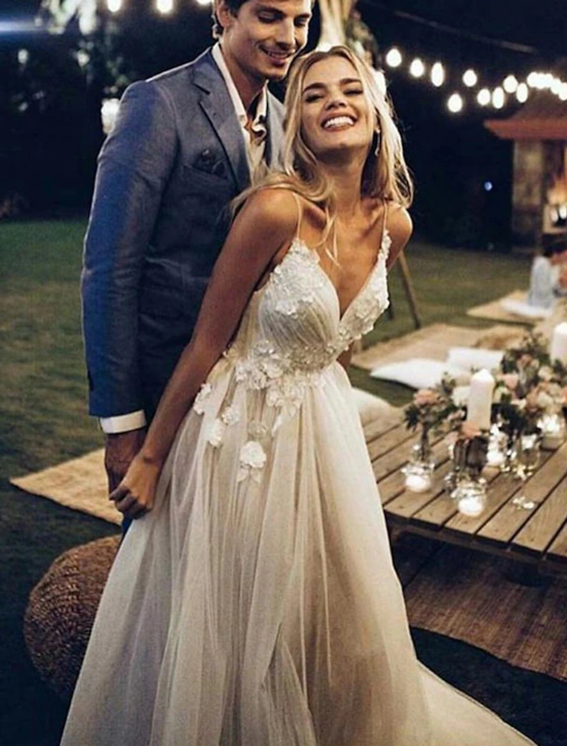 Luolandi Beach Wedding Dresses A-Line Sweetheart Camisole Spaghetti Strap Sweep / Brush Train Lace Bridal Gowns