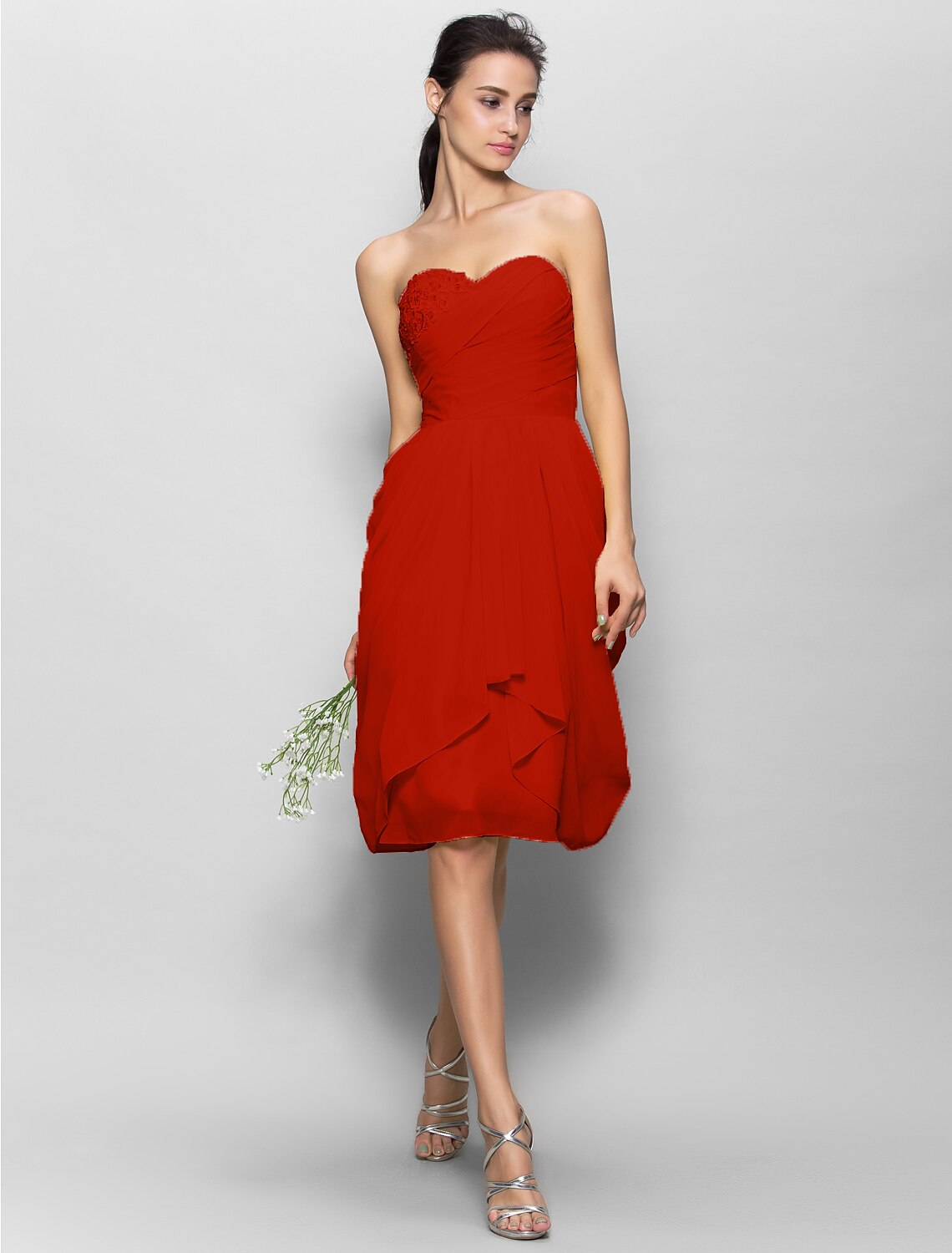 Luolandi A-Line Sweetheart Neckline Knee Length Chiffon Bridesmaid Dress with Appliques Draping