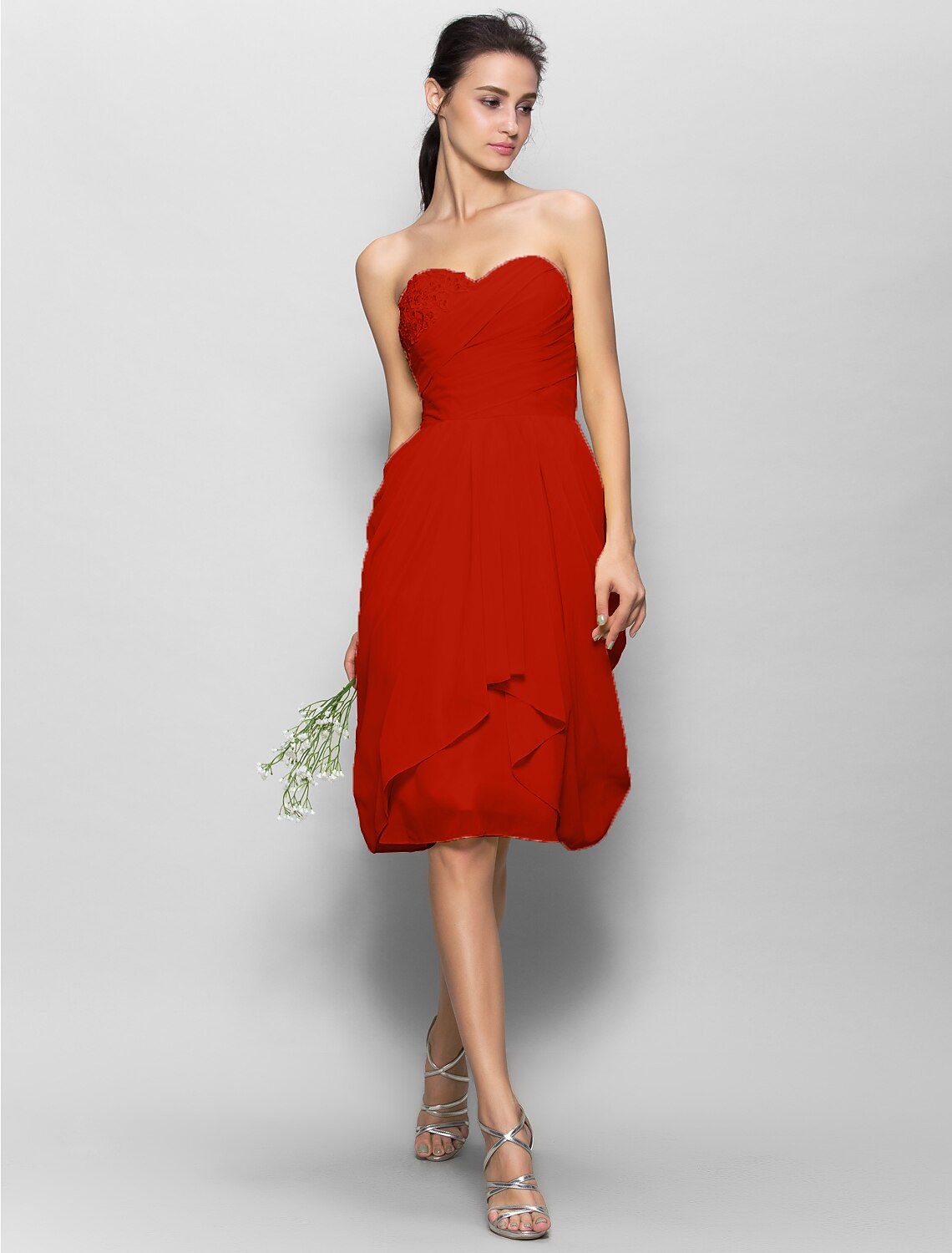 A-Line Sweetheart Neckline Knee Length Chiffon Bridesmaid Dress with Appliques Draping