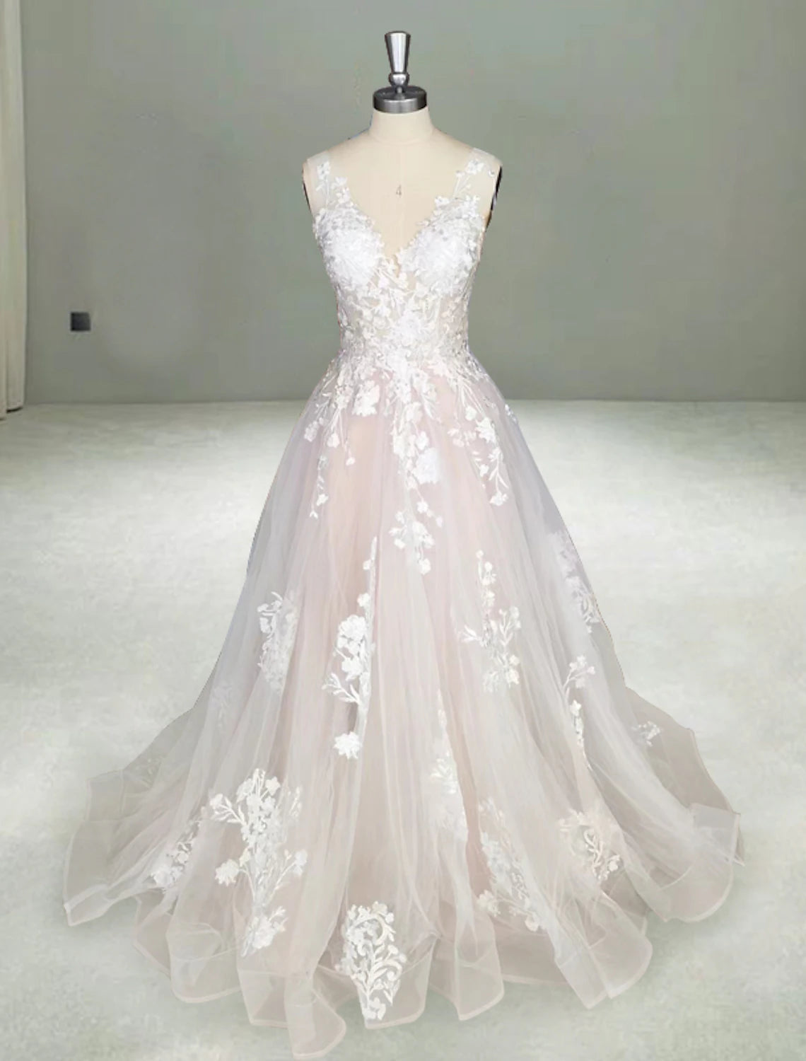 Luolandi Beach Open Back Sexy Wedding Dresses A-Line V Neck Sleeveless Court Train Lace Bridal Gowns With Appliques Summer Fall Wedding