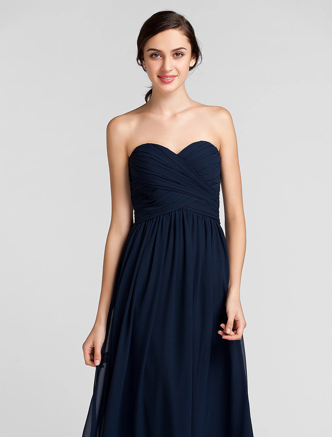 Luolandi Sheath / Column Bridesmaid Dress Sweetheart Sleeveless Open Back Floor Length Chiffon with Criss Cross Draping