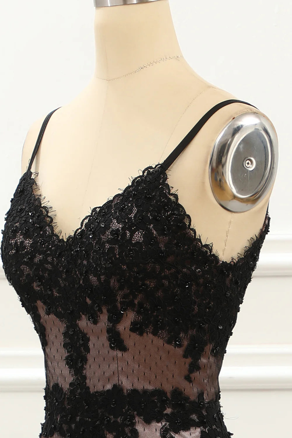 Luolandi Spaghetti Straps Black Mermaid Prom Dress With Lace V-neck Sexy