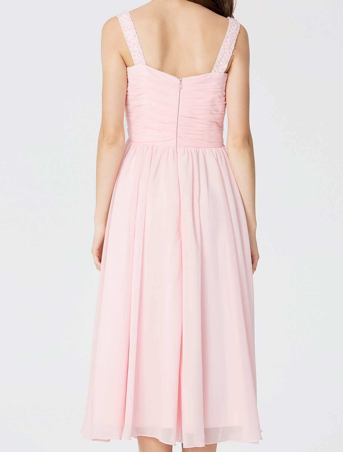 Luolandi Ball Gown / A-Line V Neck Tea Length Chiffon Bridesmaid Dress with Criss Cross