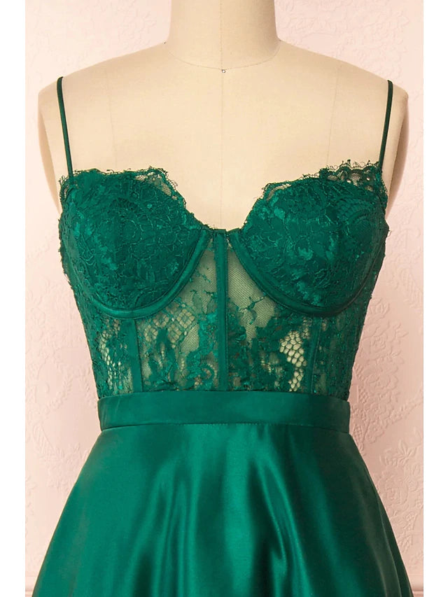 Luolandi A-Line Prom Dresses See Through Dress Formal Floor Length Sleeveless Sweetheart Satin Backless