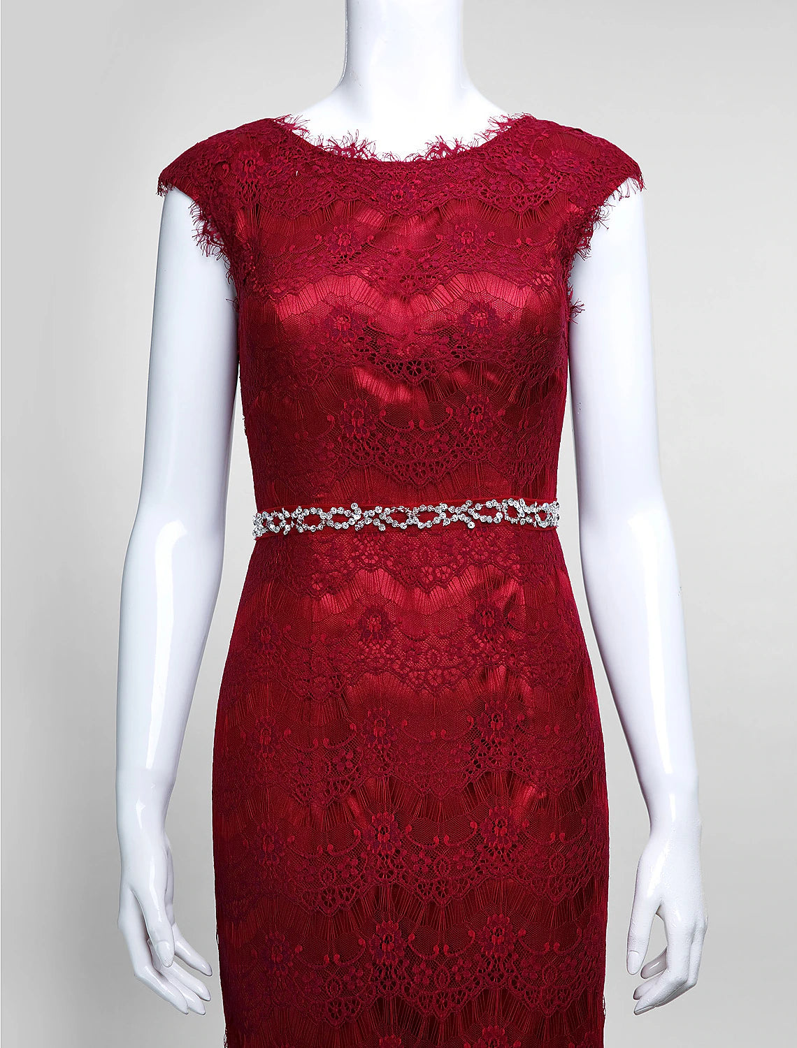 Luolandi Mermaid / Trumpet Mother of the Bride Dress Jewel Neck Ankle Length Lace Tulle Sleeveless No with Lace