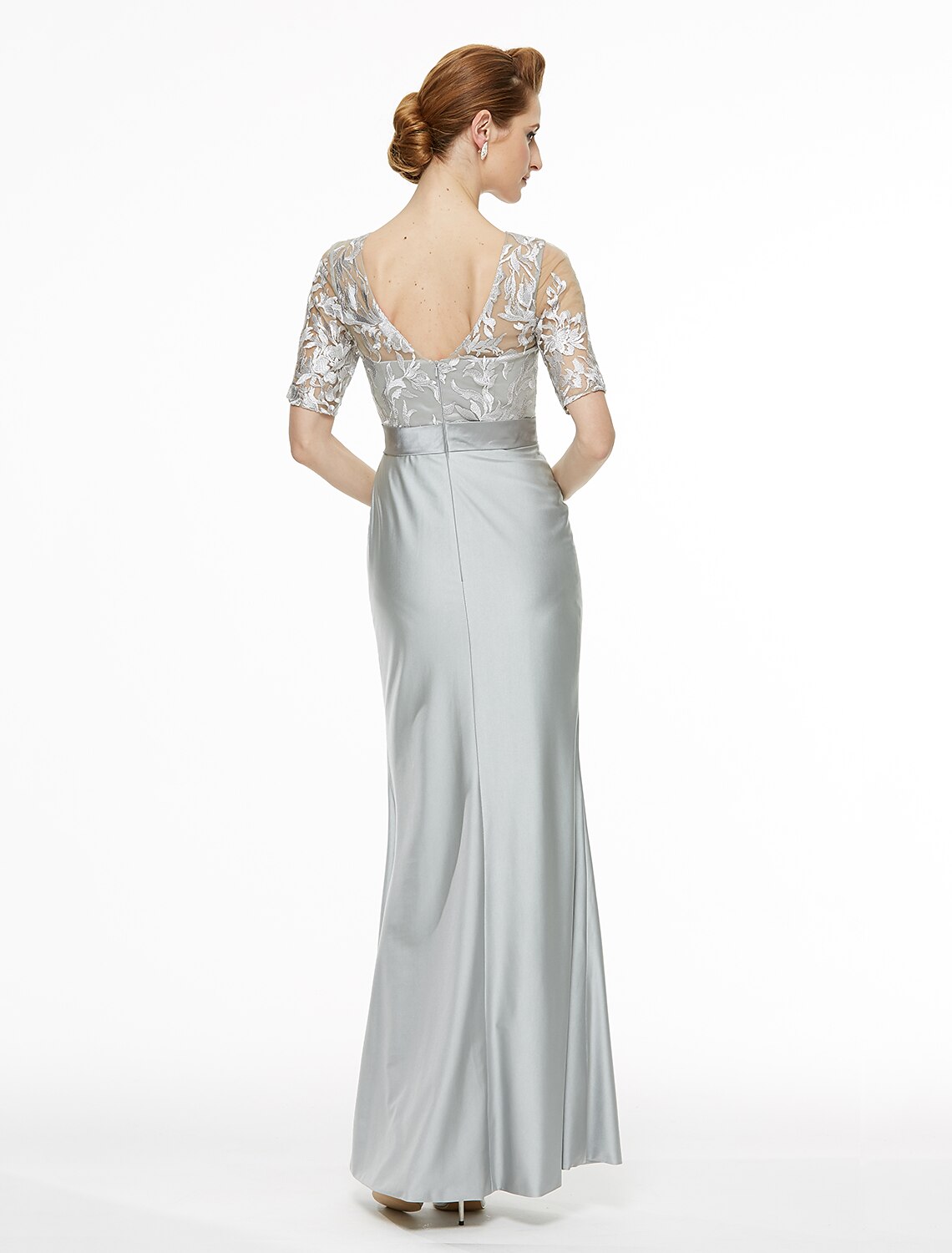 Luolandi Sheath / Column Bateau Neck Ankle Length Lace / Jersey Mother of the Bride Dress with Lace