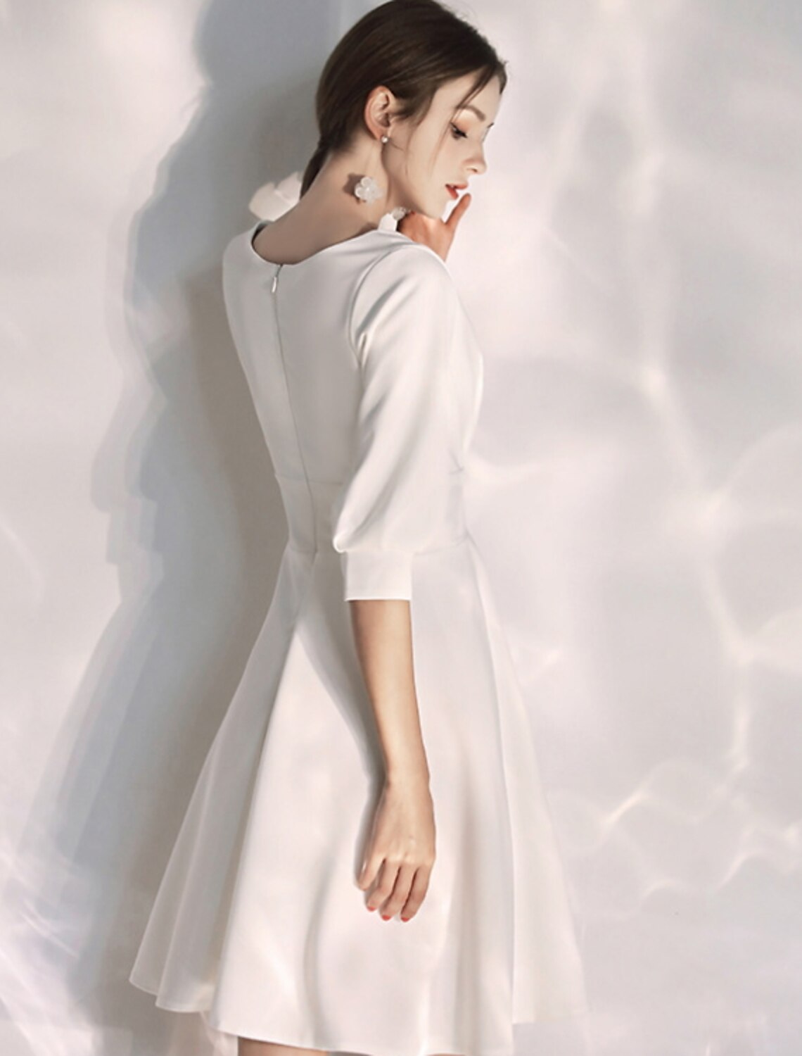 Luolandi Reception Little Dresses Wedding Dresses A-Line V Neck Half Sleeve Knee Length Fabric Bridal Gowns