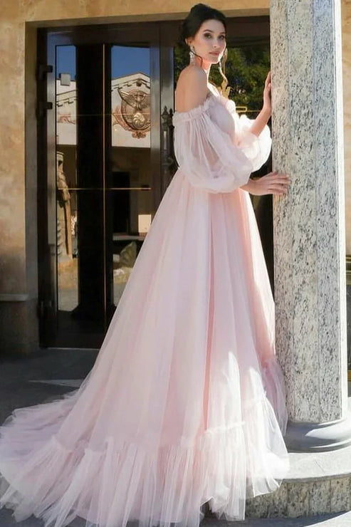 Luolandi Off-shoulder Charming Sweetheart Tulle Wedding Dress With Poet Sleeves Beautiful