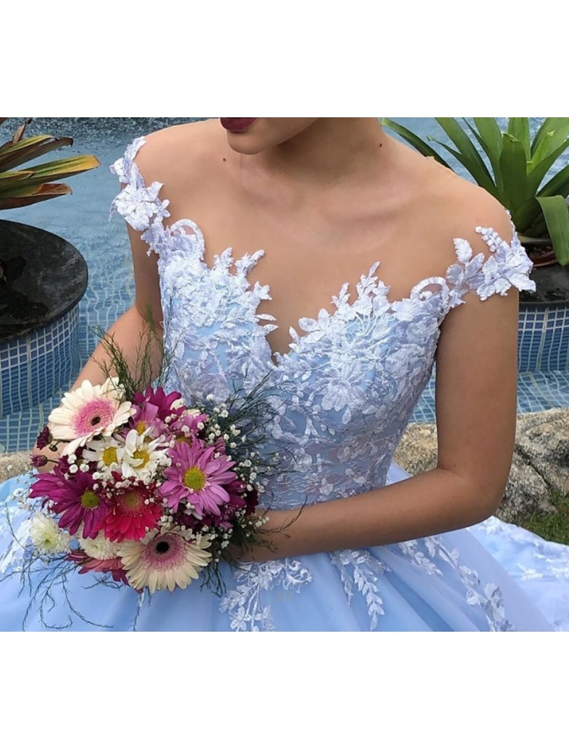 Luolandi Engagement Wedding Dresses in Color Formal Wedding Dresses Ball Gown V Neck Cap Sleeve Chapel Train Lace Bridal Gowns