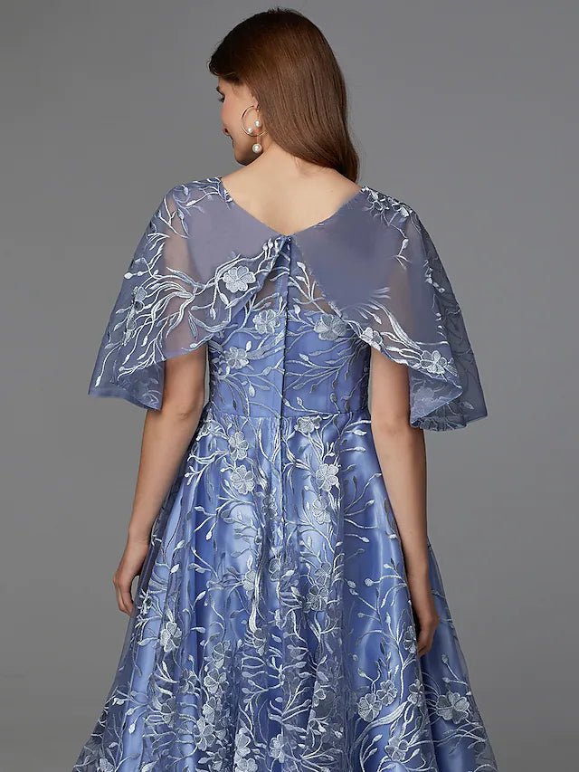 Luolandi A-Line Floral Dress Wedding Guest Tea Length Sleeveless V Neck Lace V Back with Pattern / Print