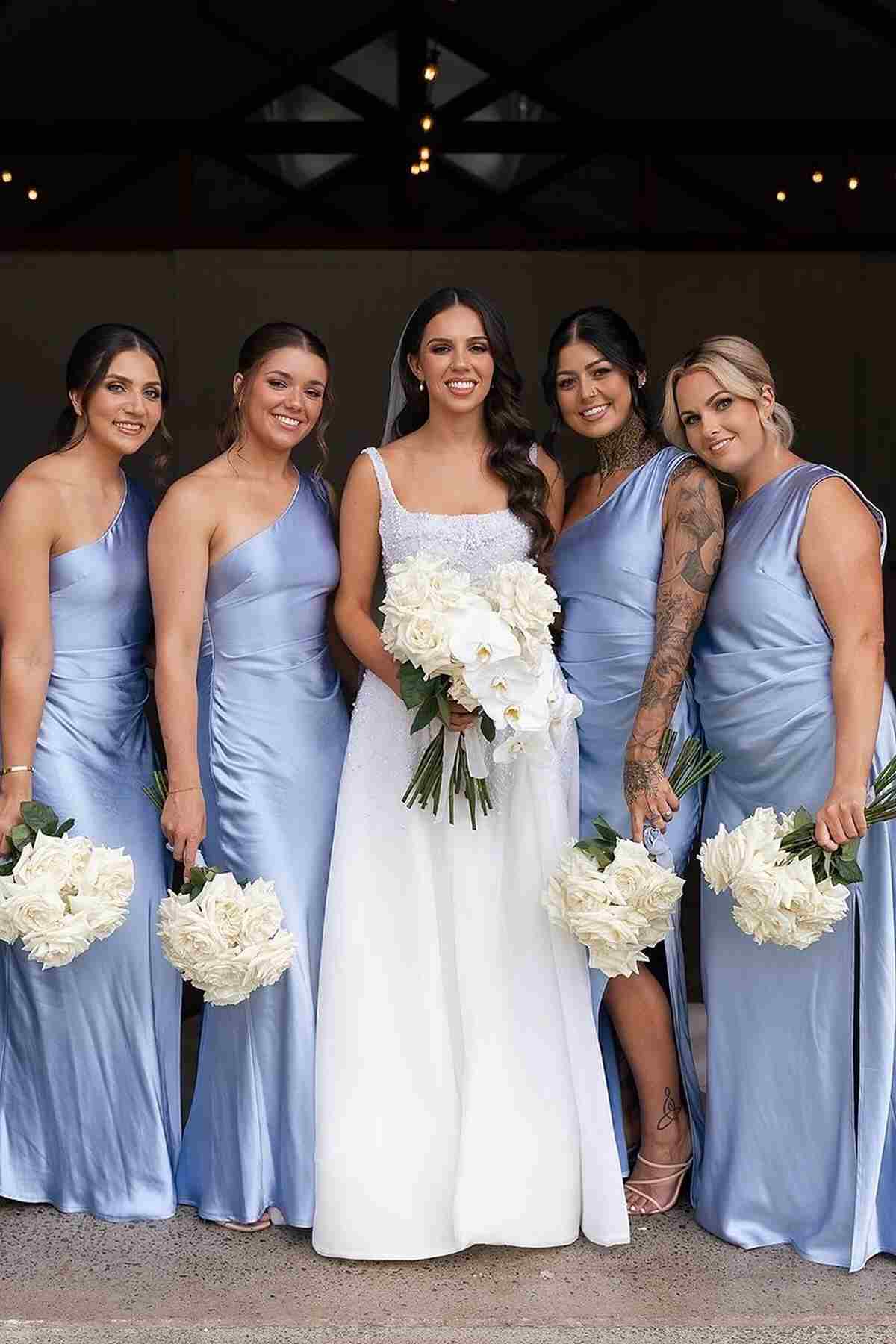 Luolandi One Shoulder Sleeveless Satin Pleated Long Bridesmaid Dress Elegant Evening Party Dress