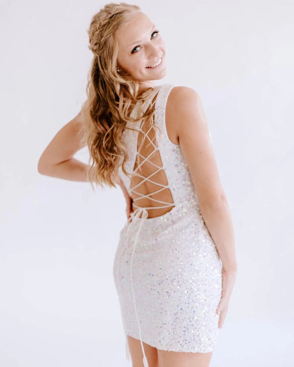 Luolandi One Shoulder Tight Sky Blue Homecoming Dress Sparkly Party Dress