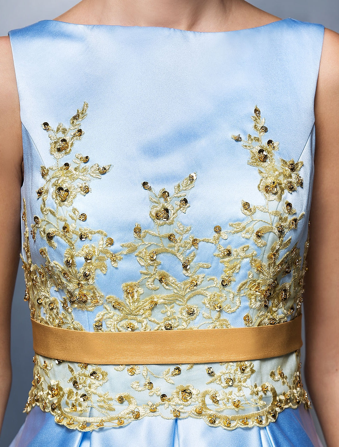 Luolandi A-Line Cocktail Dresses Party Dress Wedding Guest Prom Tea Length Sleeveless Jewel Neck Satin V Back with Pleats