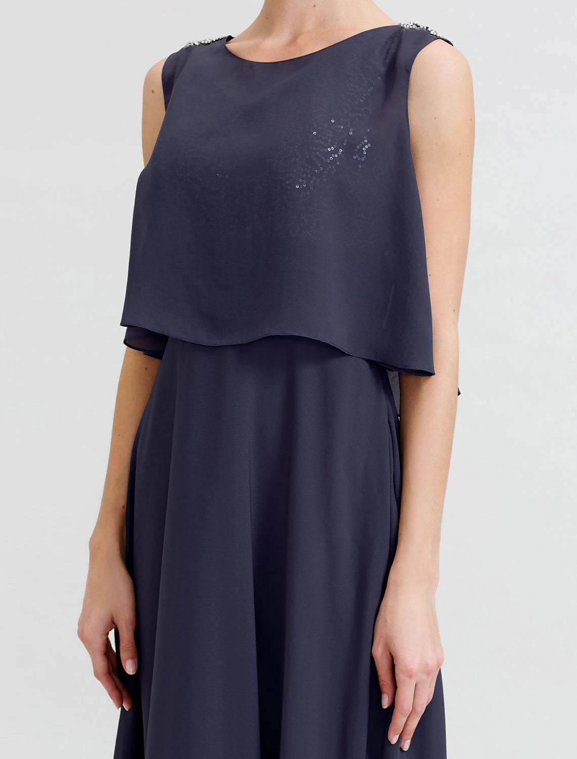 Luolandi A-Line Mother of the Bride Dress Formal Open Back Two Piece Jewel Neck Ankle Length Chiffon Sequined Sleeveless with Sashes / Ribbons