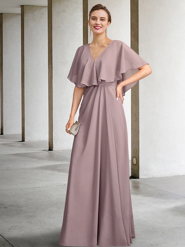 Luolandi Two Piece Mother of the Bride Dress Plus Size Elegant V Neck Floor Length Chiffon Sleeveless Wrap Included Jacket Dresses
