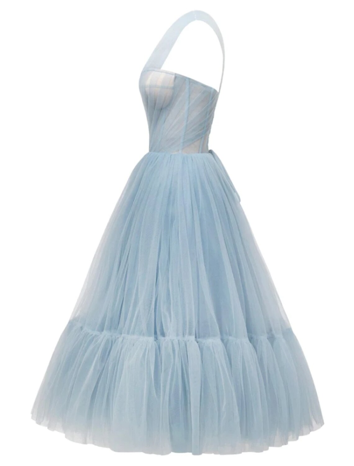 Luolandi A-Line Prom Dresses Elegant Dress Formal Tea Length Sleeveless One Shoulder Tulle