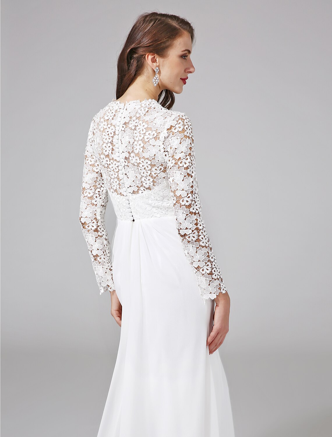Luolandi Beach Royal Style Boho Wedding Dresses Sweep / Brush Train Sheath / Column Long Sleeve Illusion Neck Chiffon