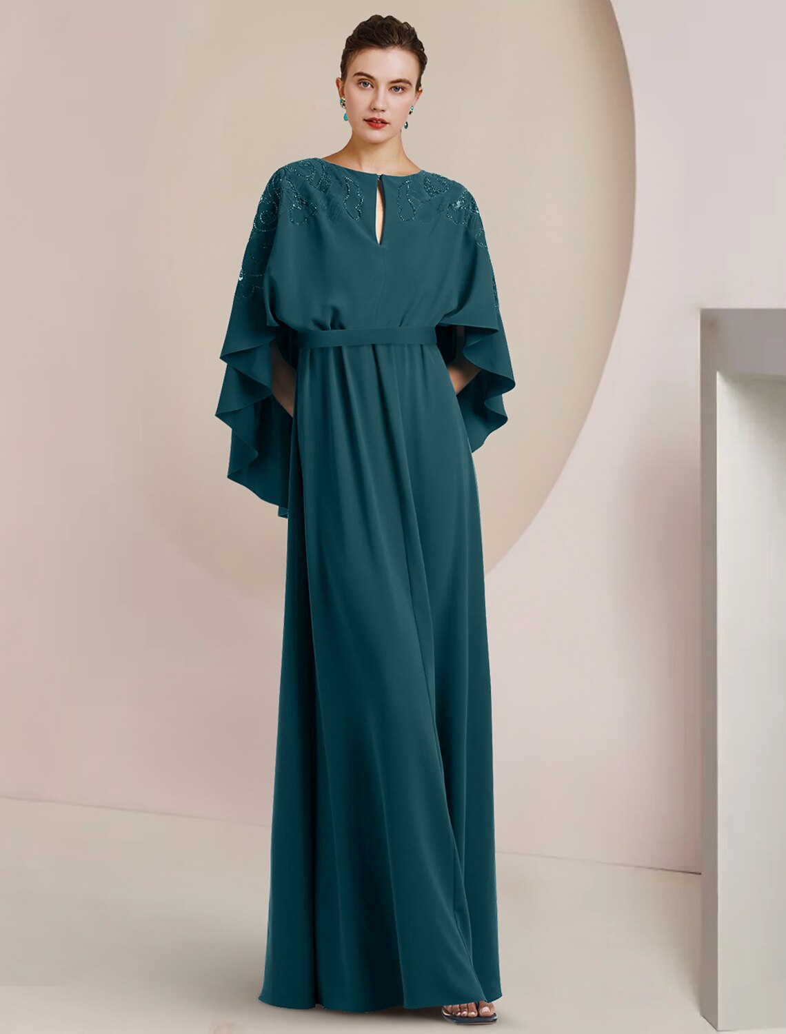 Luolandi A-Line Mother of the Bride Dress Formal Wedding Guest Elegant V Neck Floor Length Chiffon Sleeveless