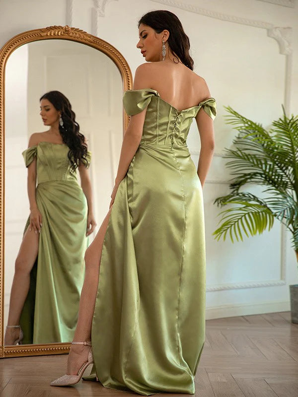 Mermaid / Trumpet Prom Dresses Corsets Dress Prom Floor Length Short Sleeve Off Shoulder Charmeuse