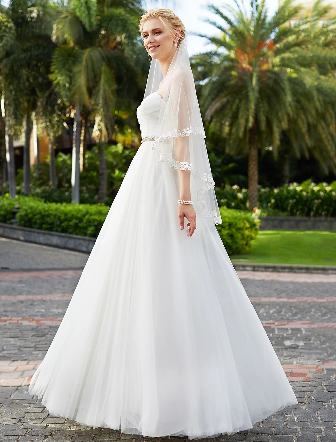 Luolandi Reception Wedding Dresses Princess Sweetheart Strapless Floor Length Chiffon Bridal Gowns With Sashes Beading