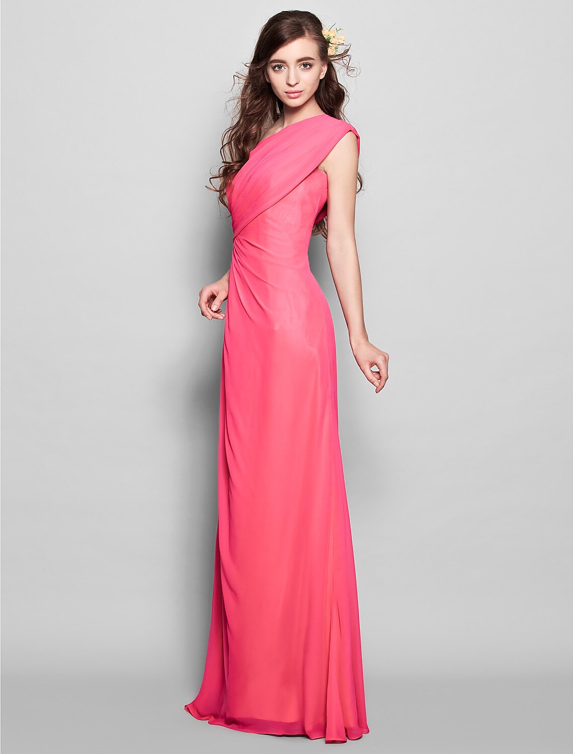 Luolandi Sheath / Column Bridesmaid Dress One Shoulder Sleeveless Elegant Floor Length Chiffon
