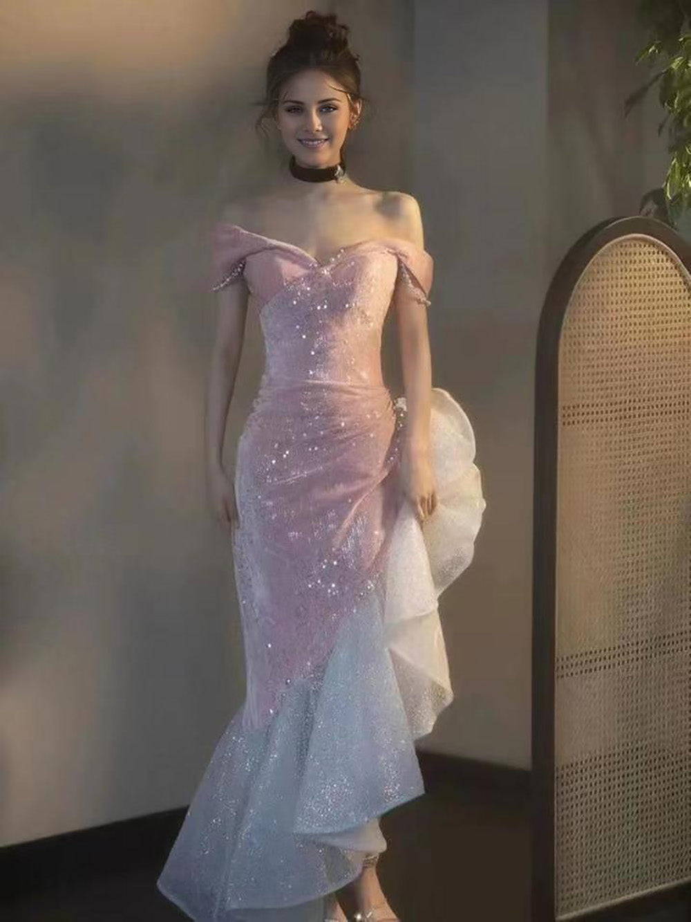 Luolandi Mermaid / Trumpet Prom Dresses Party Dress Evening Party Floor Length Sleeveless Off Shoulder Tulle