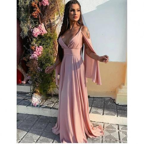 Luolandi Simple Pink Chiffon Long Prom Dress Sexy Evening Dress Elegant Party Dress With Slit