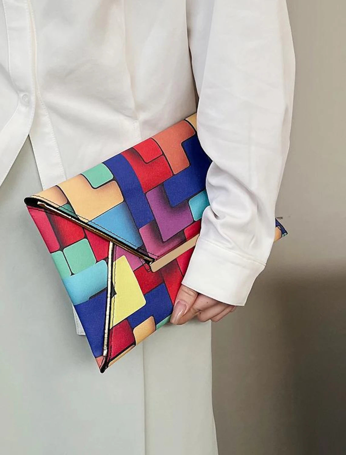 Women's Clutch PU Leather Party Holiday Breathable Durable Geometric Color Block Rainbow