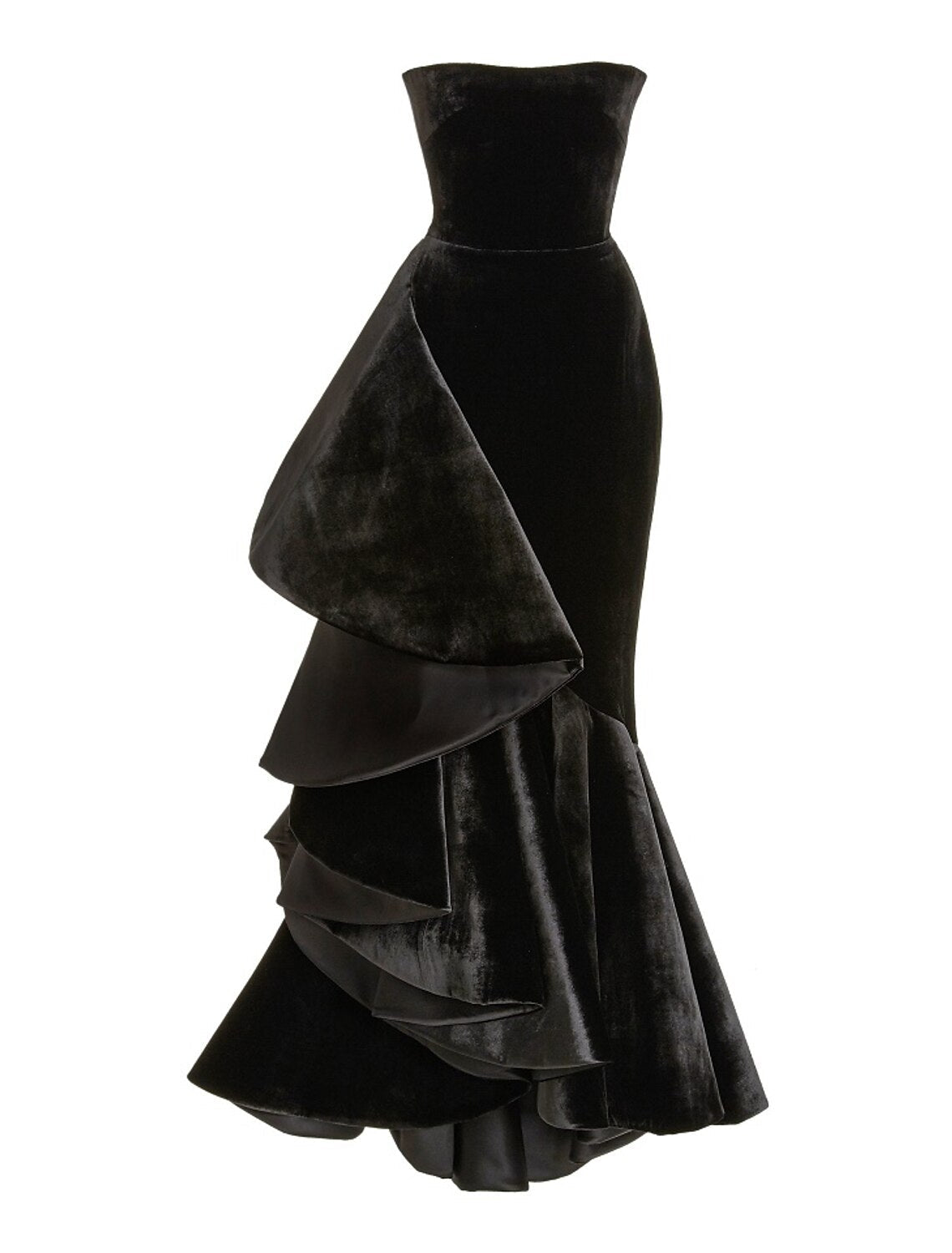 Luolandi Mermaid / Trumpet Prom Dresses Little Black Dress Dress Prom Floor Length Sleeveless Strapless Velvet with Ruffles