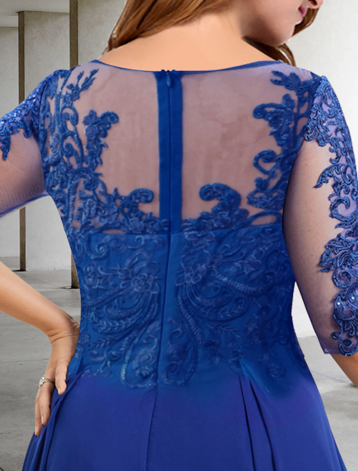 Luolandi A-Line Plus Size Curve Mother of the Bride Dresses Elegant Dress Formal Wedding Guest Tea Length Half Sleeve Jewel Neck Chiffon