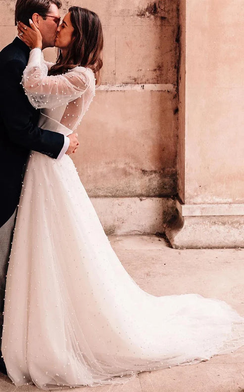 Luolandi Plunging Neckline A-Line Lace Casual Wedding Dress With Open Back And Beading Sexy