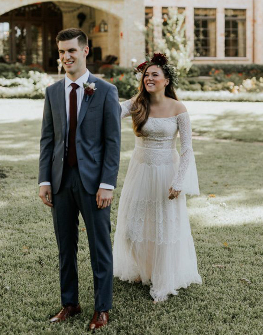 Luolandi Plus Size Lace Wedding Dress Floor Length Beautiful