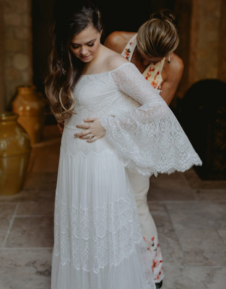 Luolandi Plus Size Lace Wedding Dress Floor Length Beautiful