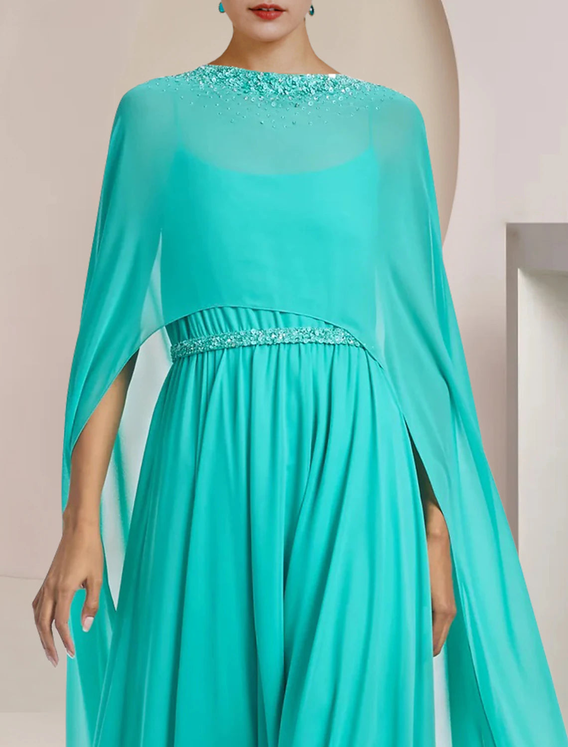 Luolandi Two Piece Jumpsuits Jumpsuit / Pantsuit Mother of the Bride Dress Formal Wedding Guest Elegant Scoop Neck Tea Length Chiffon Sleeveless with Beading