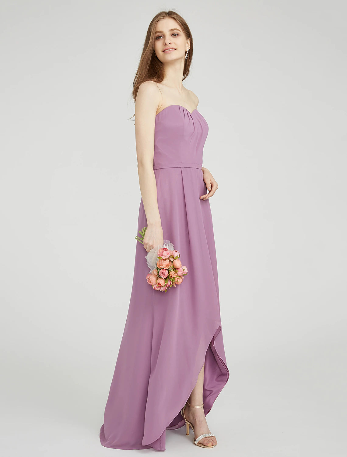 Luolandi Sheath / Column Sweetheart Neckline Asymmetrical Chiffon Long Bridesmaid Dress