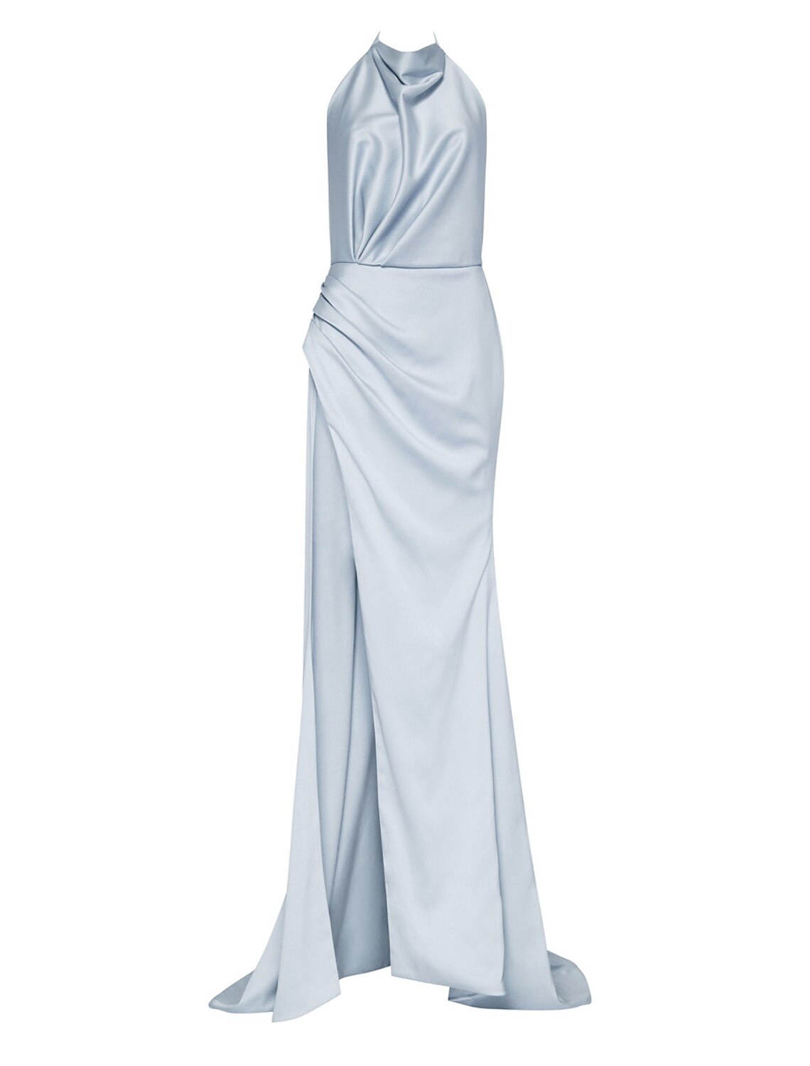 Luolandi Sheath / Column Prom Dresses Elegant Dress Wedding Guest Court Train Sleeveless Halter Satin with Slit