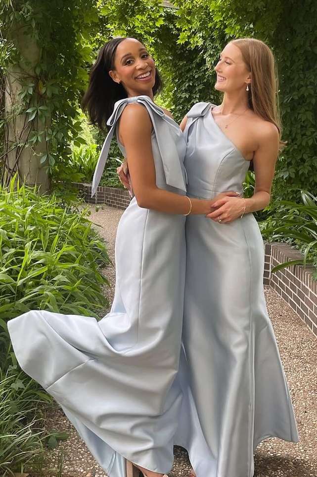 Luolandi Blue One Shoulder Sheath Long Bridesmaid Dress Wedding Guest Dress Party Dress