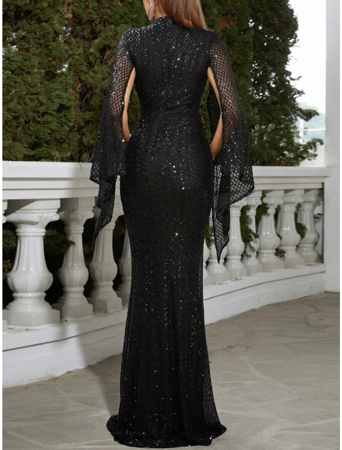 Mermaid / Trumpet Evening Gown Sparkle & Shine Dress Formal Fall Floor Length Sleeveless High Neck Sequined with Glitter