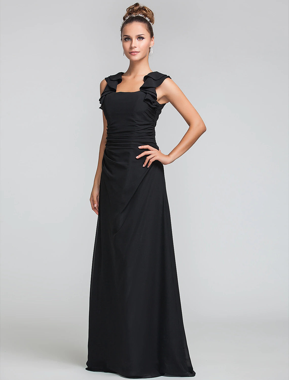 Luolandi Sheath / Column Square Neck Floor Length Chiffon Bridesmaid Dress